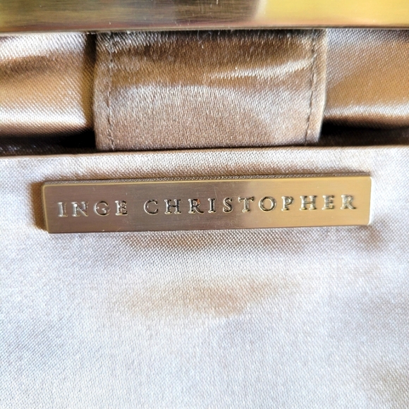 INGE CHRISTOPHER clutch with chain, snake skin fabric,gray, NWOT - Picture 3 of 4